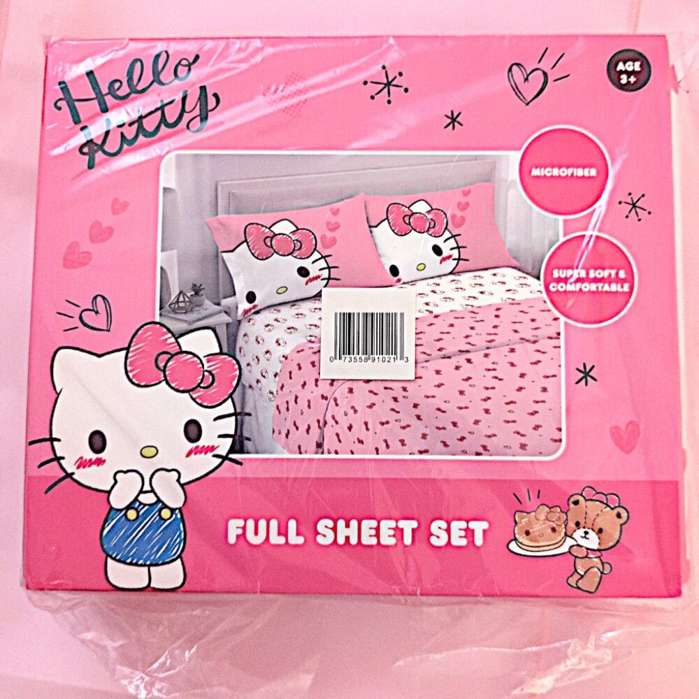 Hello Kitty Full Sheet Set Bedding Kawaii Bedroom Blanket Pillowcase NWT